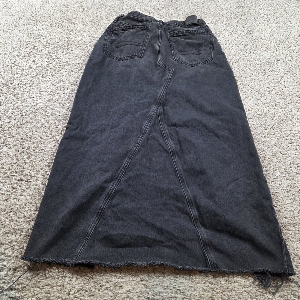 American Eagle Maxi Denim Skirt Womens 6 High Slit Raw Hem - Picture 4 of 6